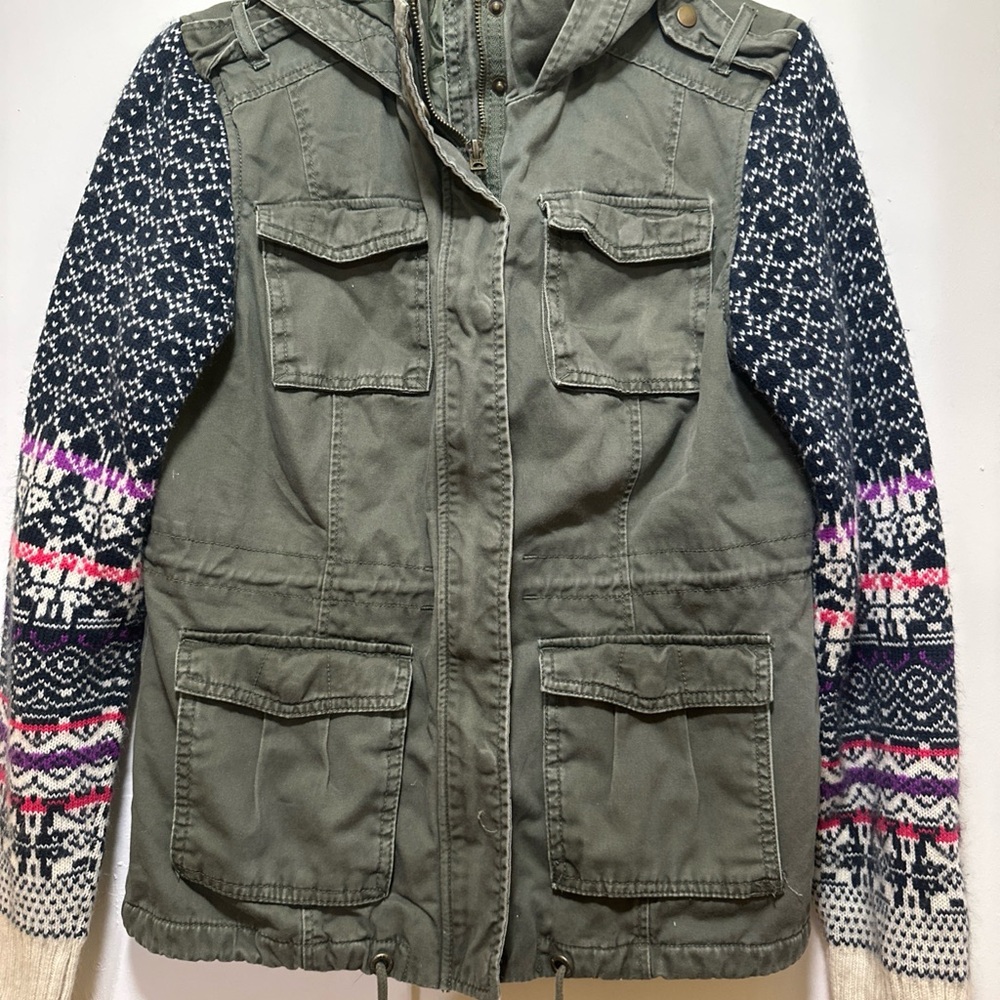 Aeropostale Women's Utility Jacket with Patterned Sleeves